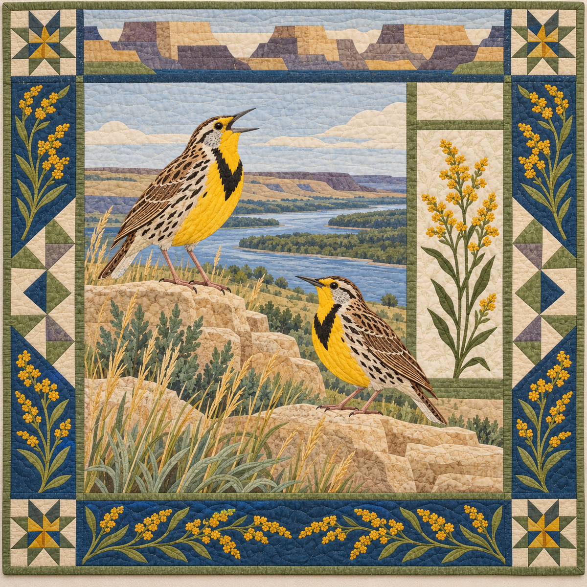 Nebraska Meadowlark Bluff Song quilt blanket