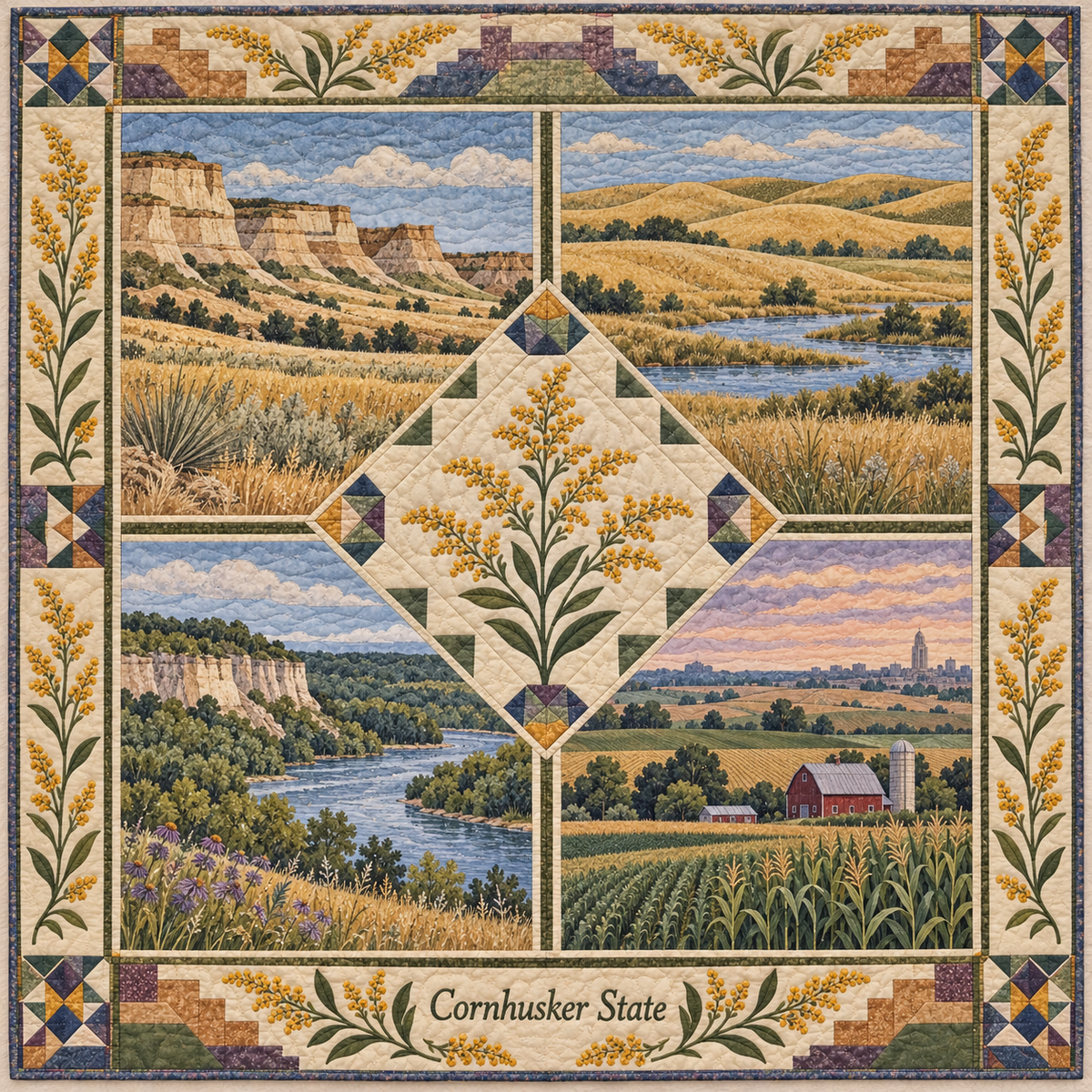 Nebraska Cornhusker State Sampler quilt blanket
