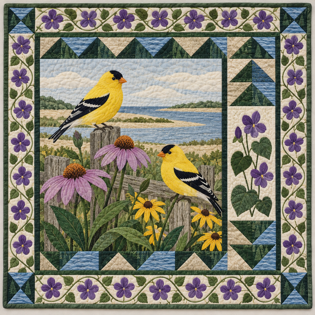 New Jersey Goldfinch in the Garden quilt blanket