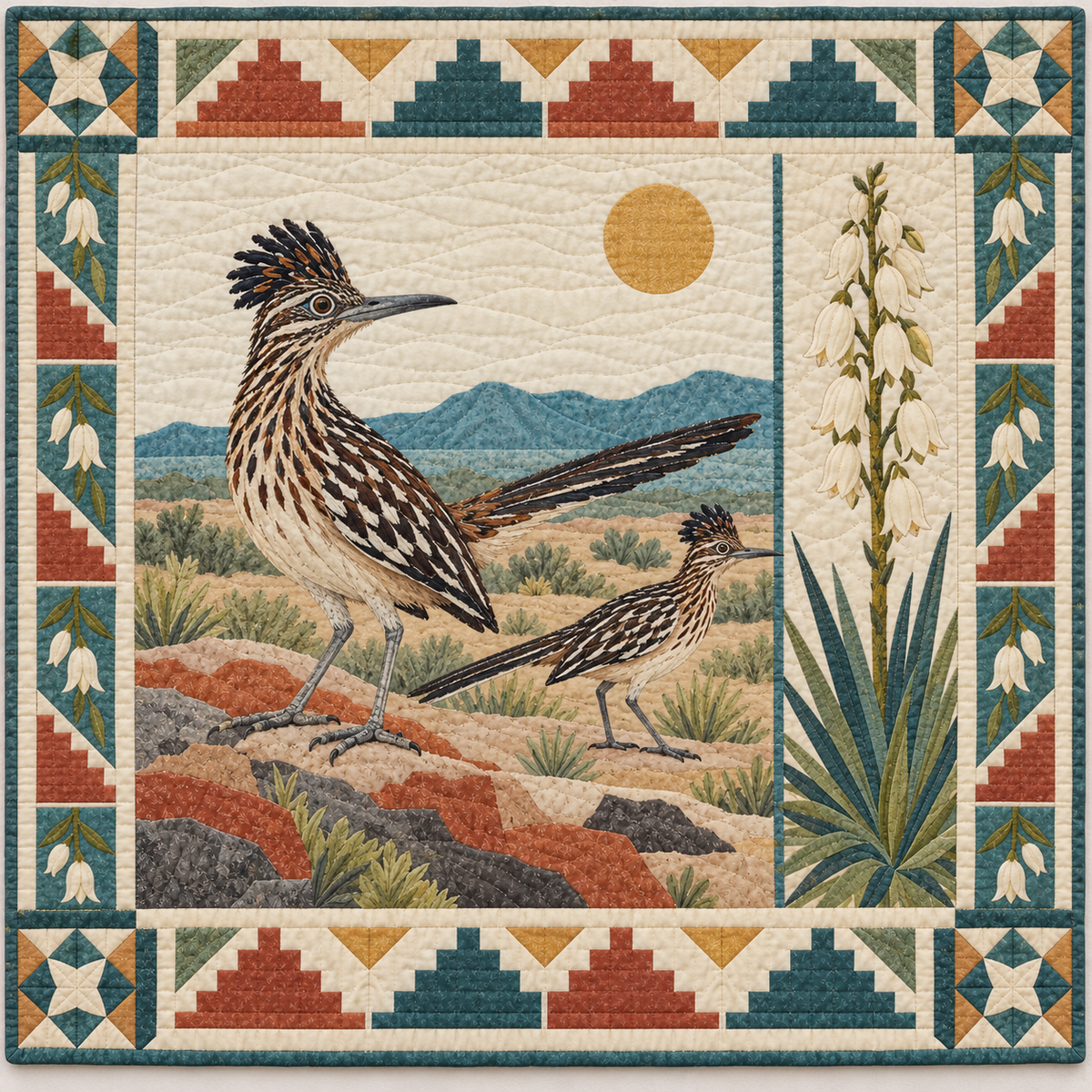 New Mexico Roadrunner and Yucca quilt blanket