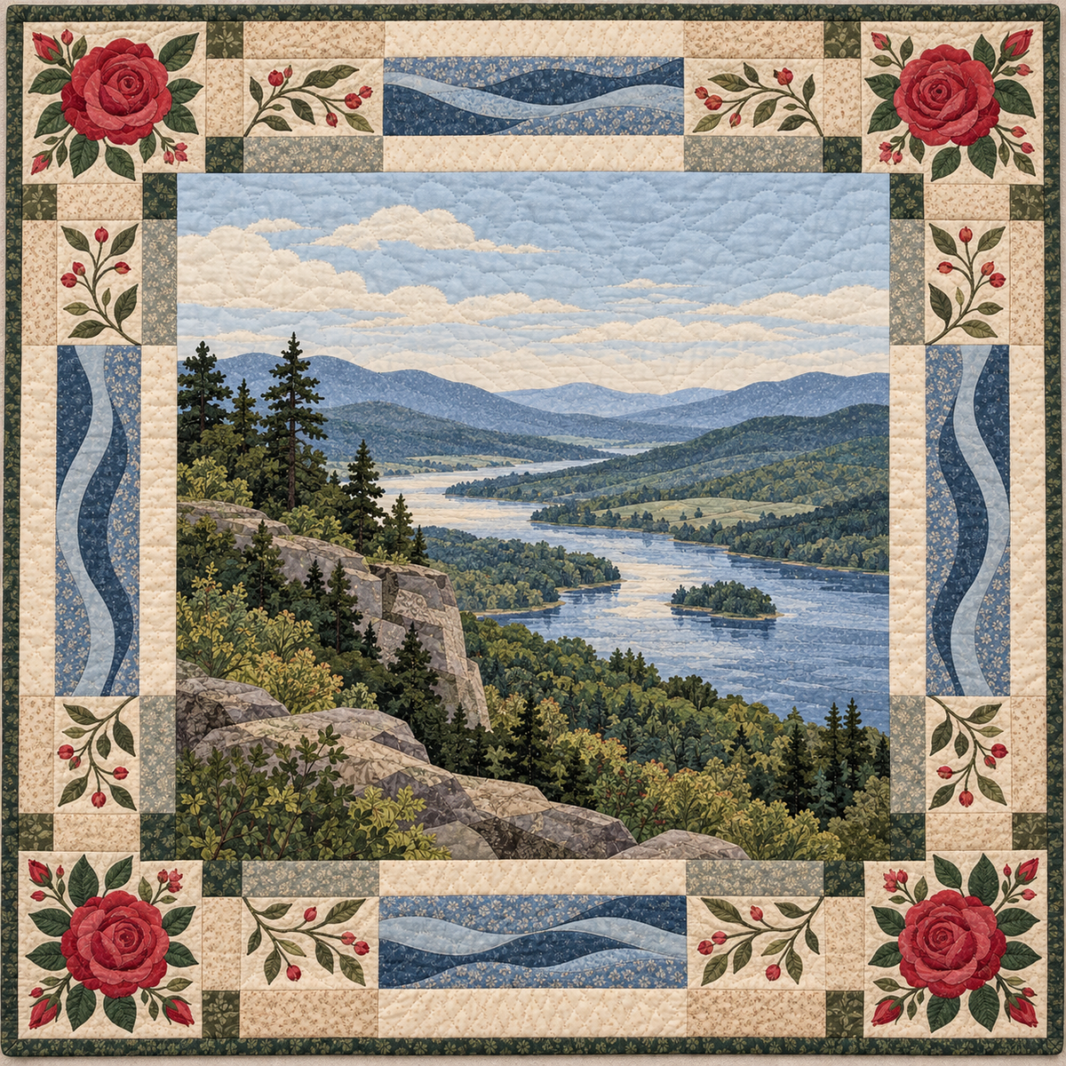 New York Rose and River Valley quilt blanket