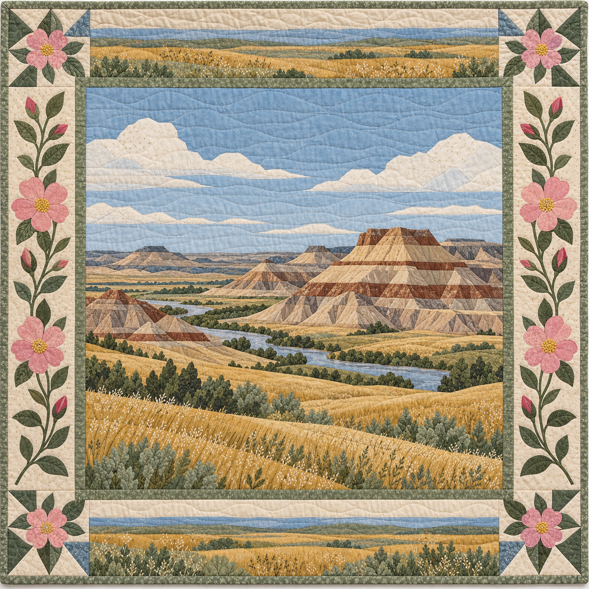 North Dakota Prairie Rose Horizons quilt blanket