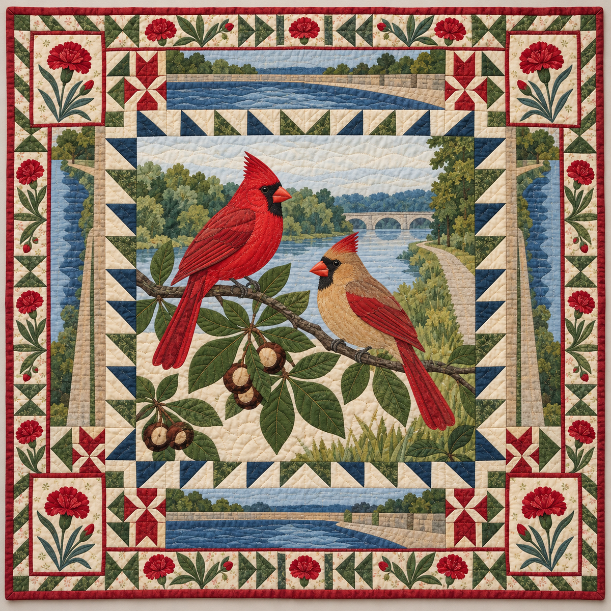 Ohio Cardinal Buckeye Garden quilt blanket