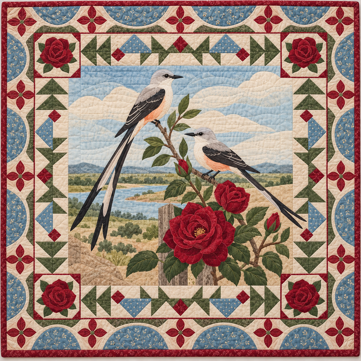 Oklahoma Scissortail Springwater quilt blanket