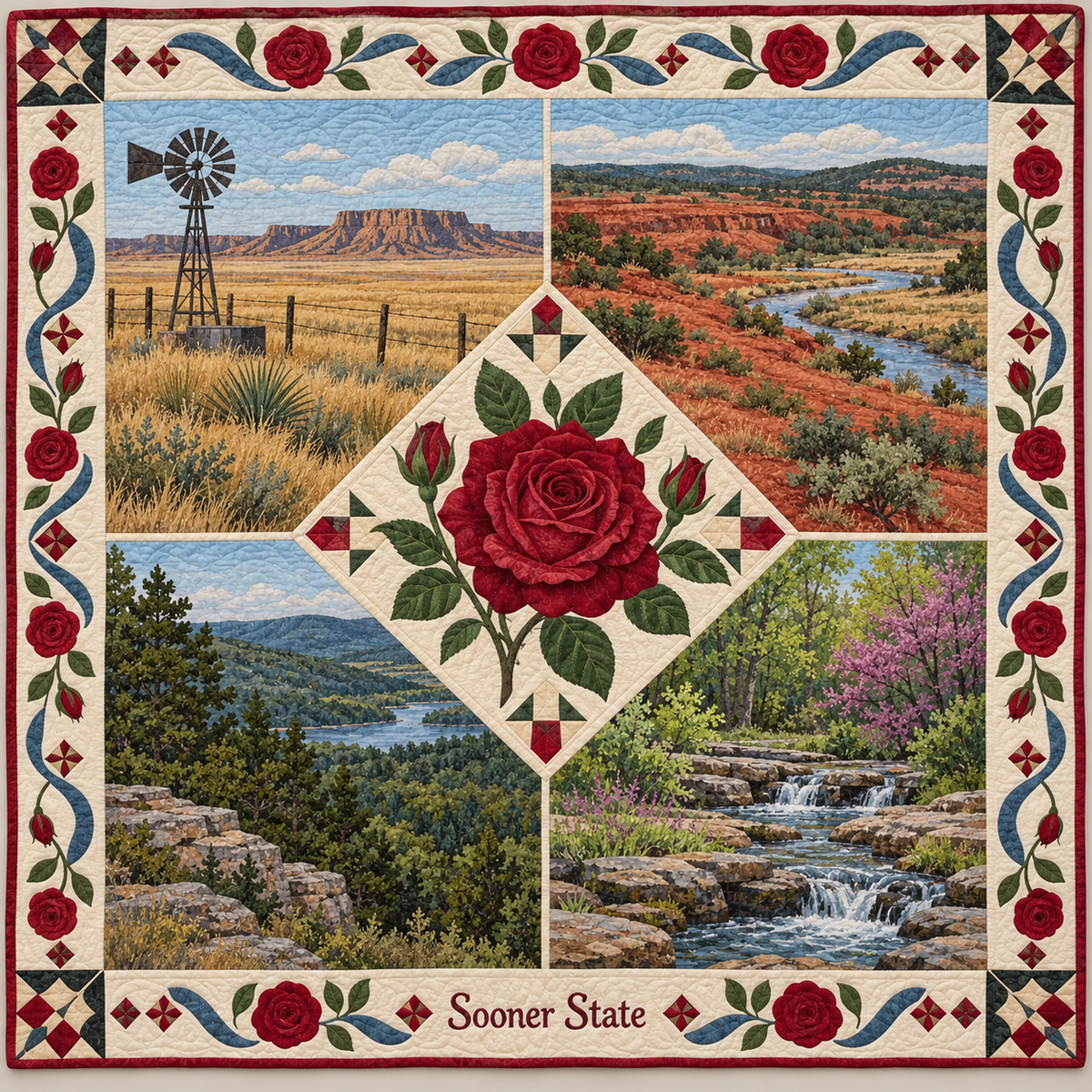 Oklahoma Sooner State Sampler quilt blanket