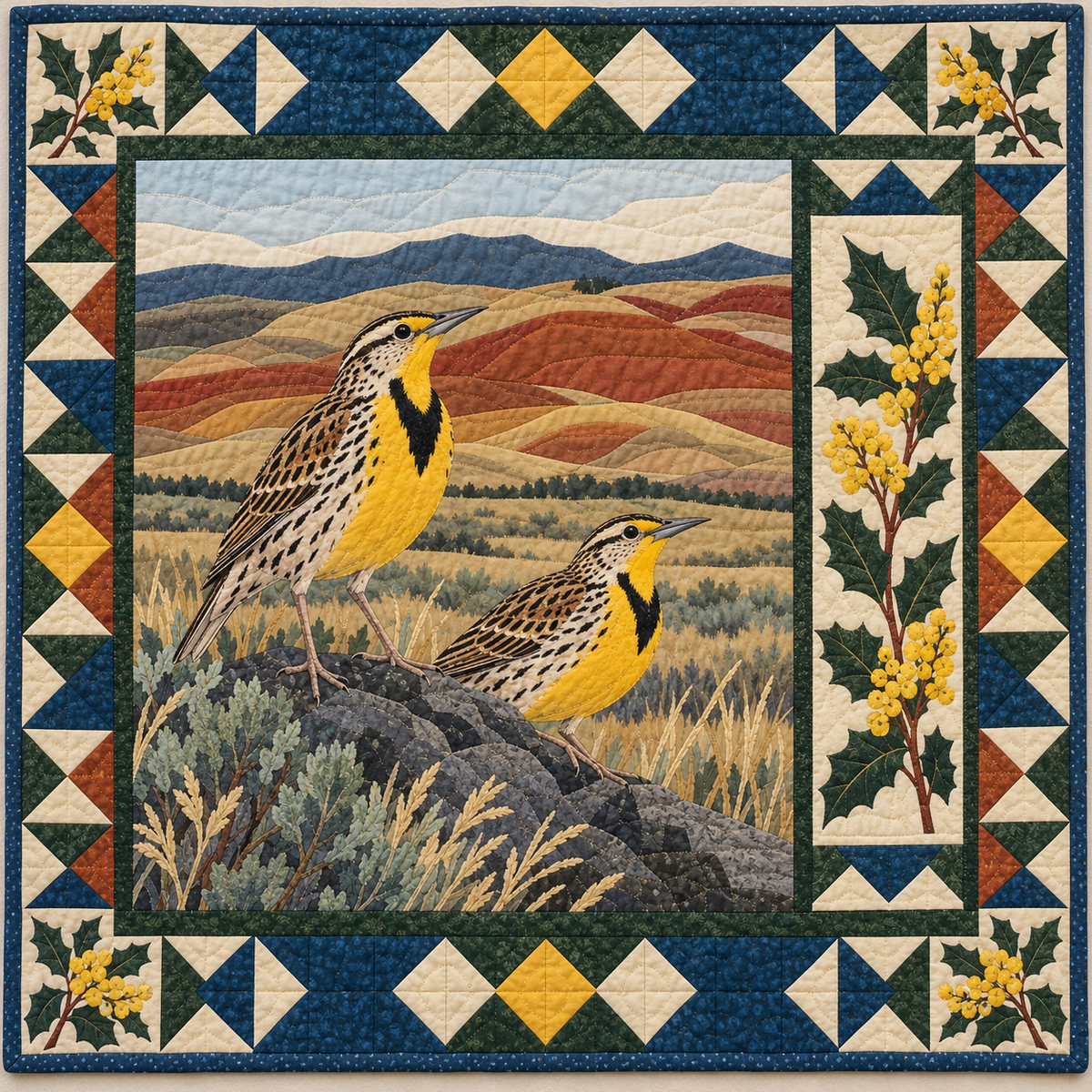 Oregon Meadowlark Painted Hills quilt blanket