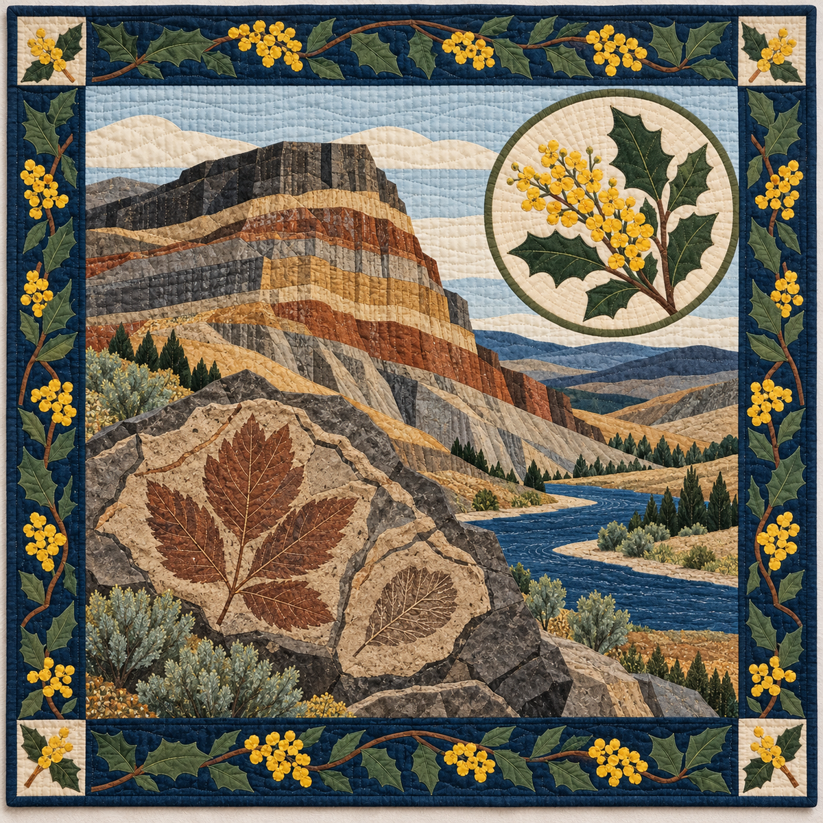Oregon Fossil Leaf Strata quilt blanket