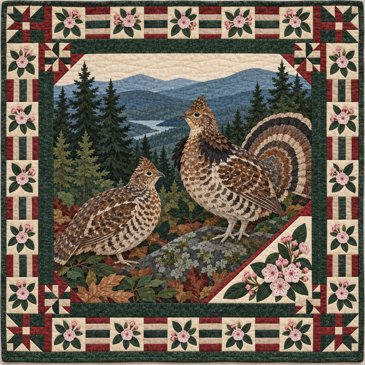 Pennsylvania Grouse in Laurel Shade quilt blanket