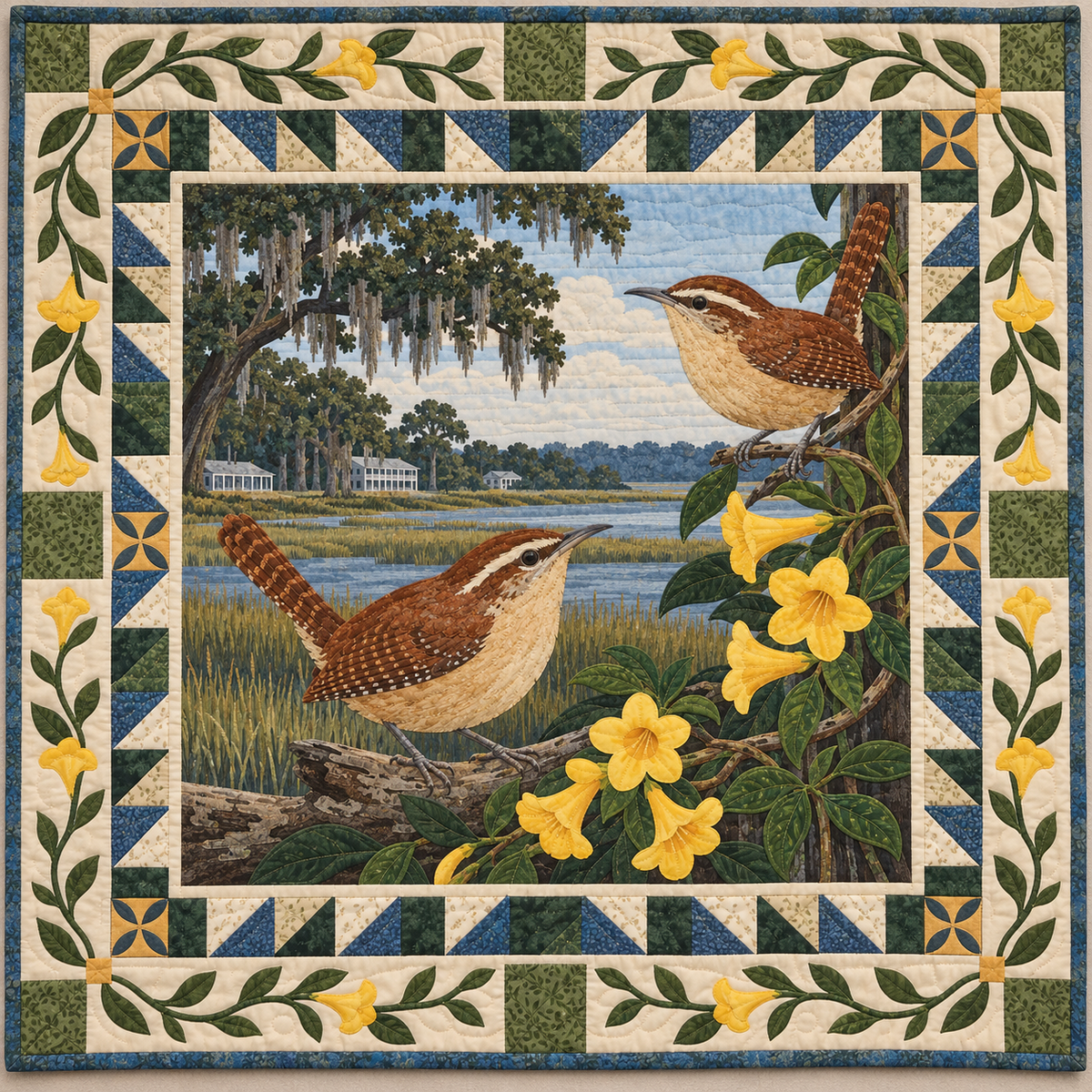 South Carolina Wren in Jessamine quilt blanket