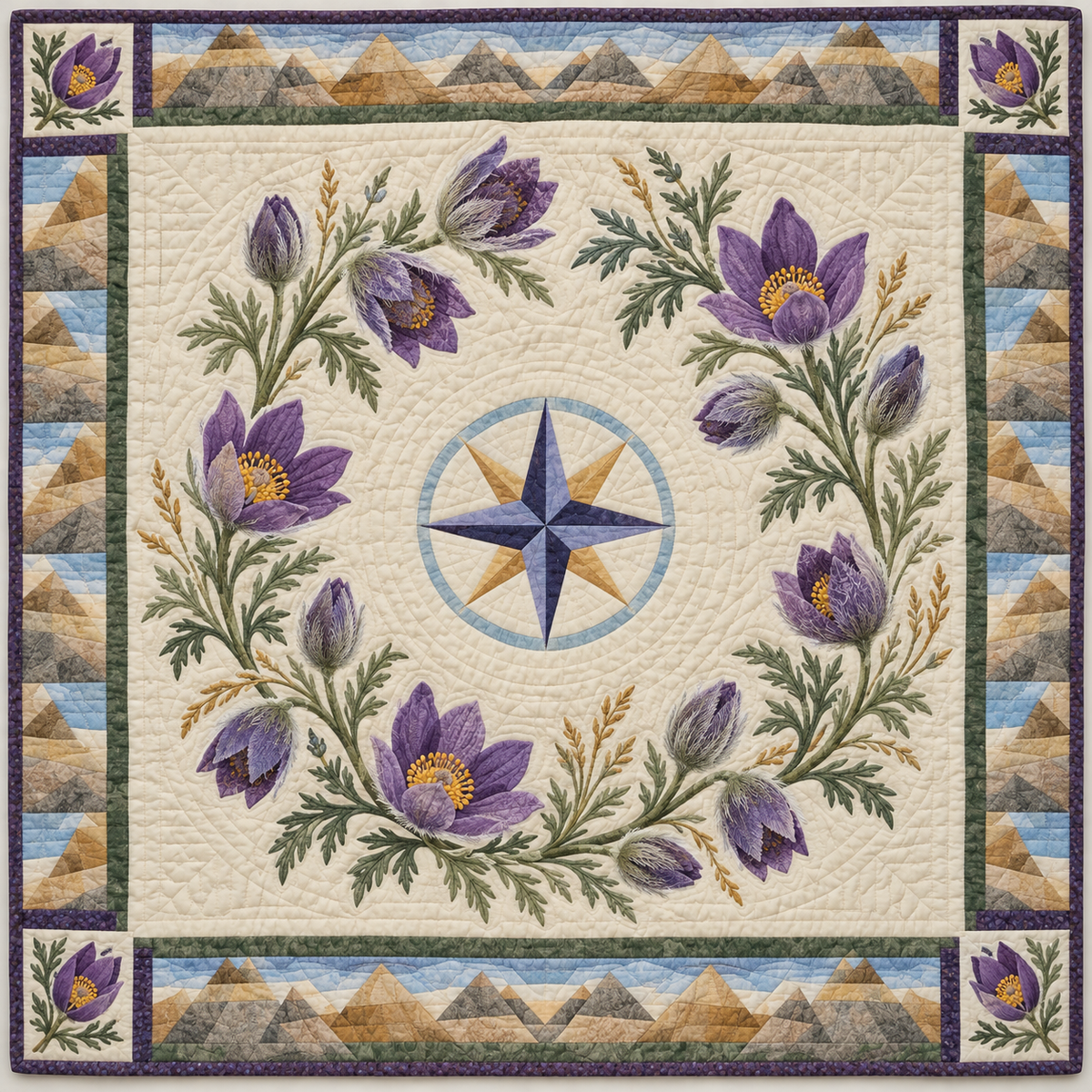 South Dakota Pasqueflower Garden quilt blanket