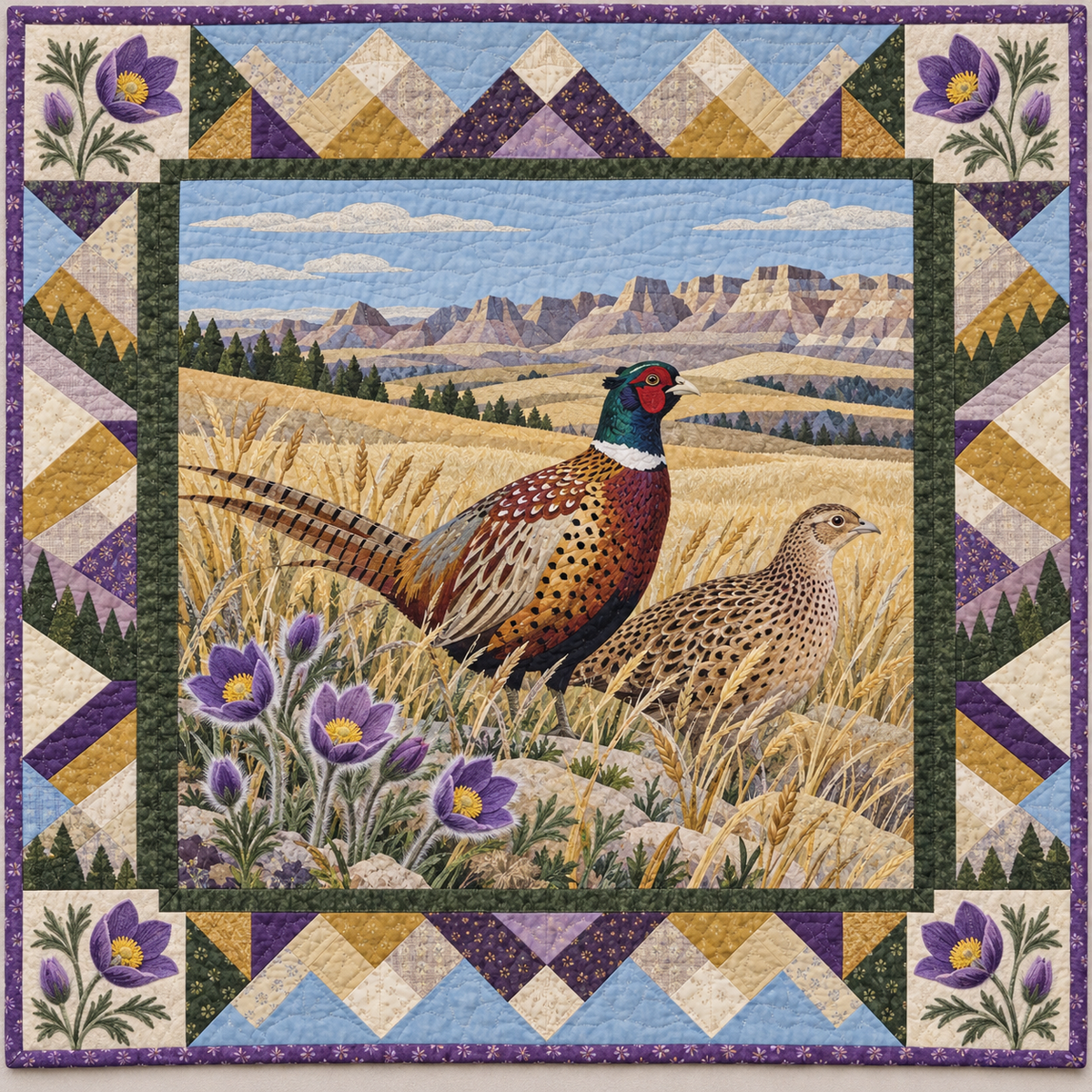 South Dakota Pheasant Prairie Dawn quilt blanket
