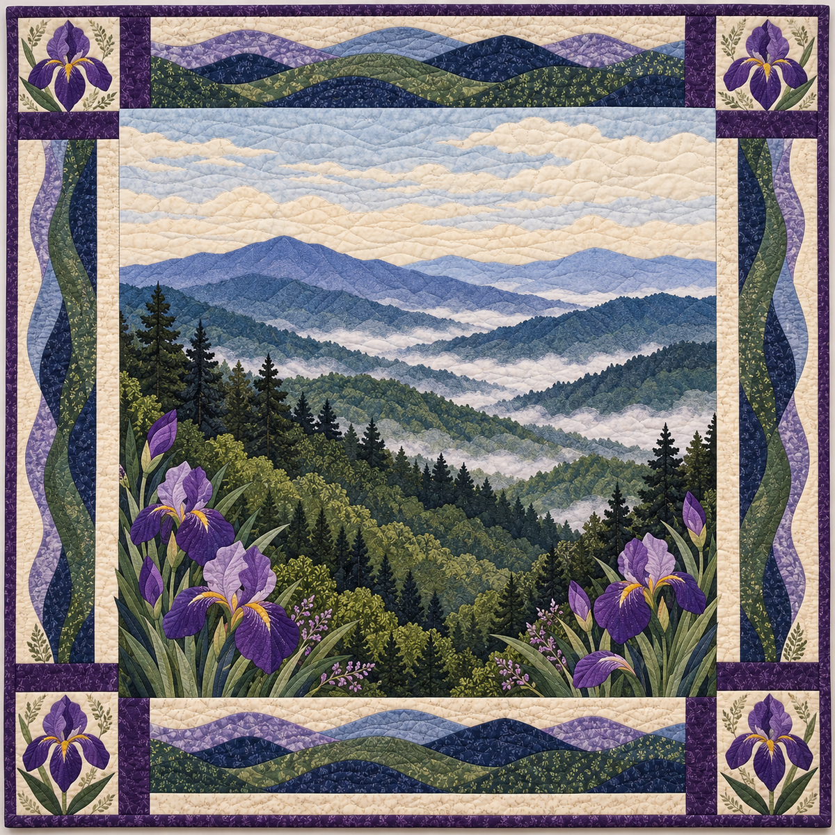 Tennessee Iris Smoky Ridges quilt blanket