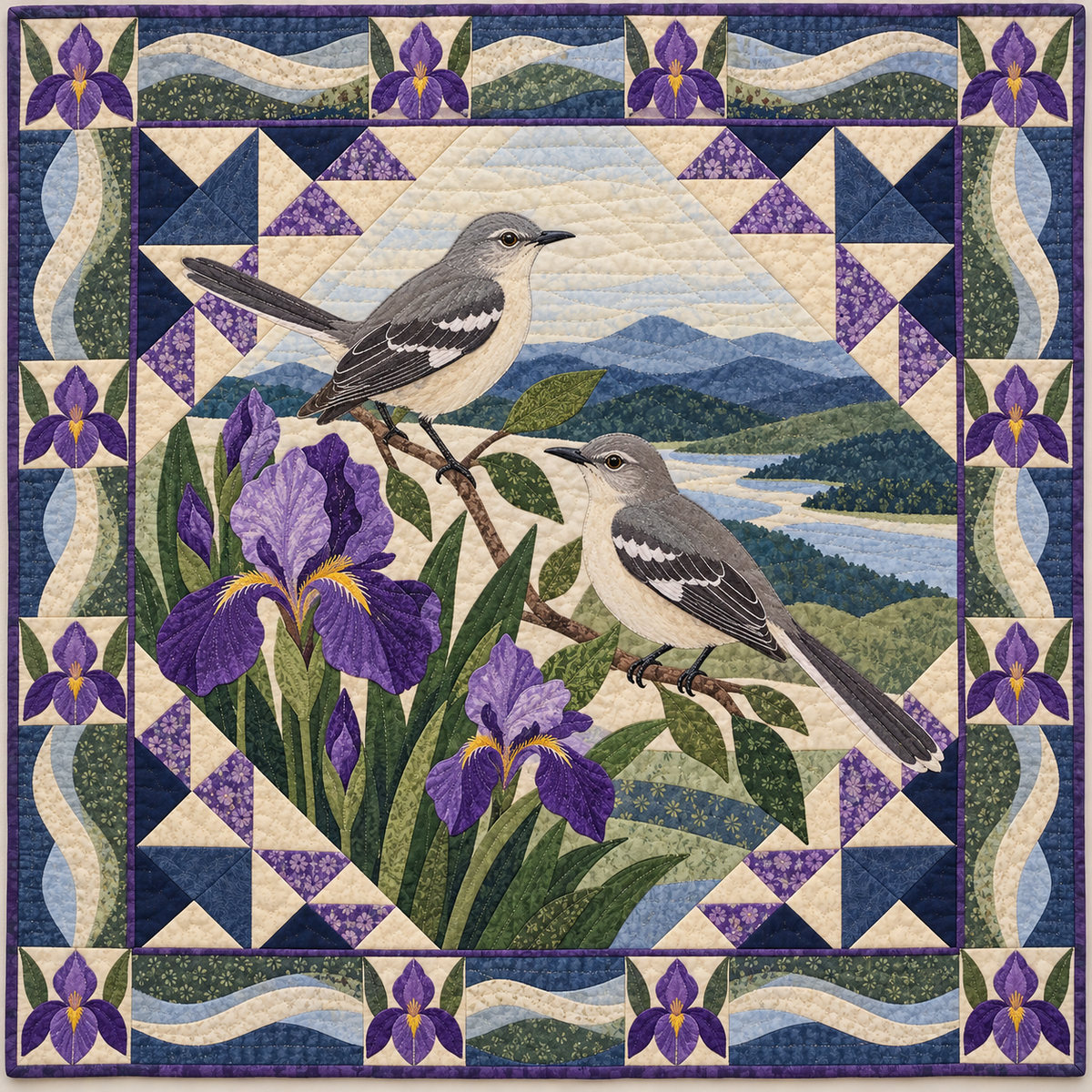 Tennessee Mockingbird Iris Song quilt blanket