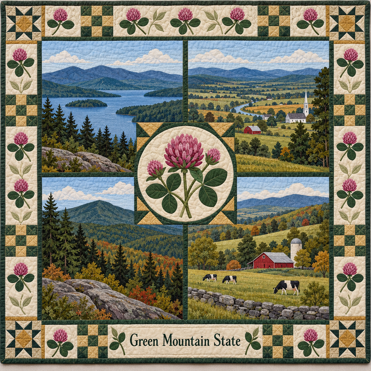 Vermont Green Mountain State Sampler quilt blanket