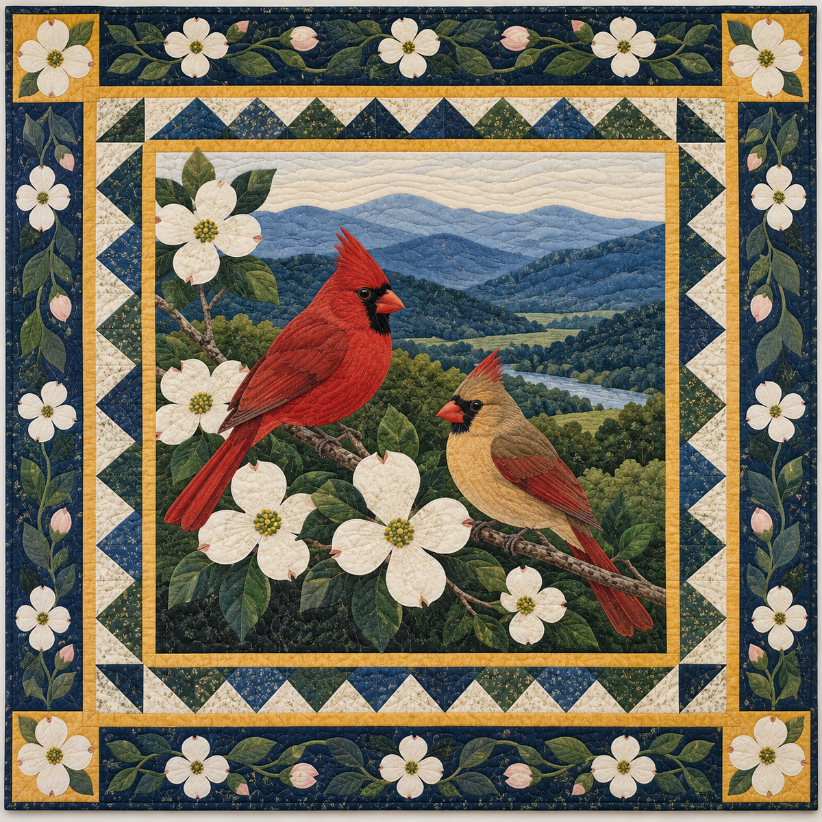Virginia Cardinal Dogwood Hollow quilt blanket