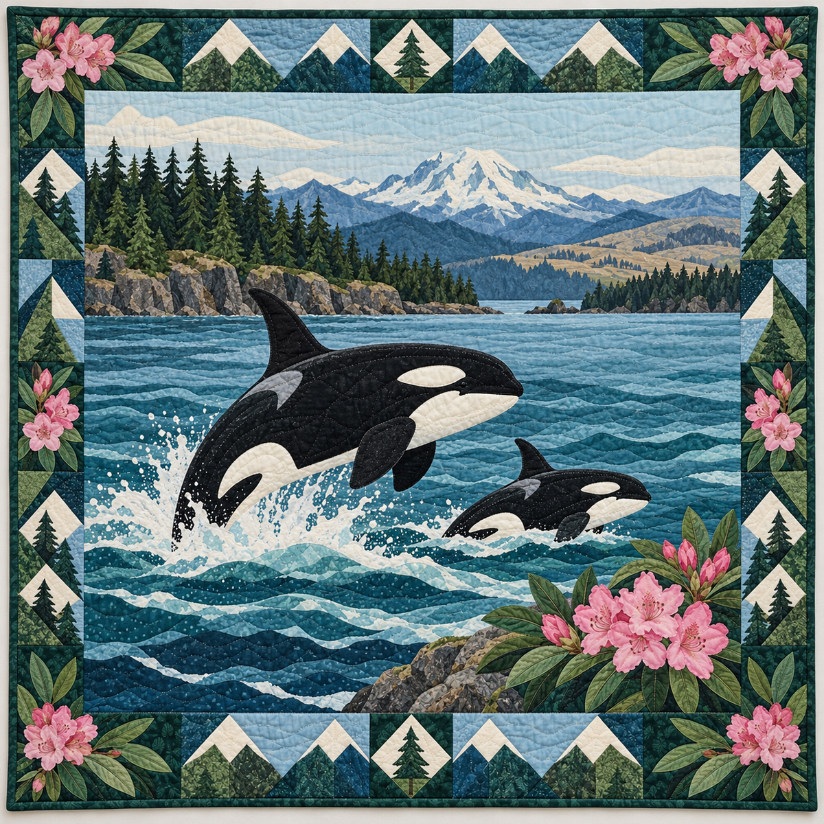 Washington Orca Sound and Cedar quilt blanket