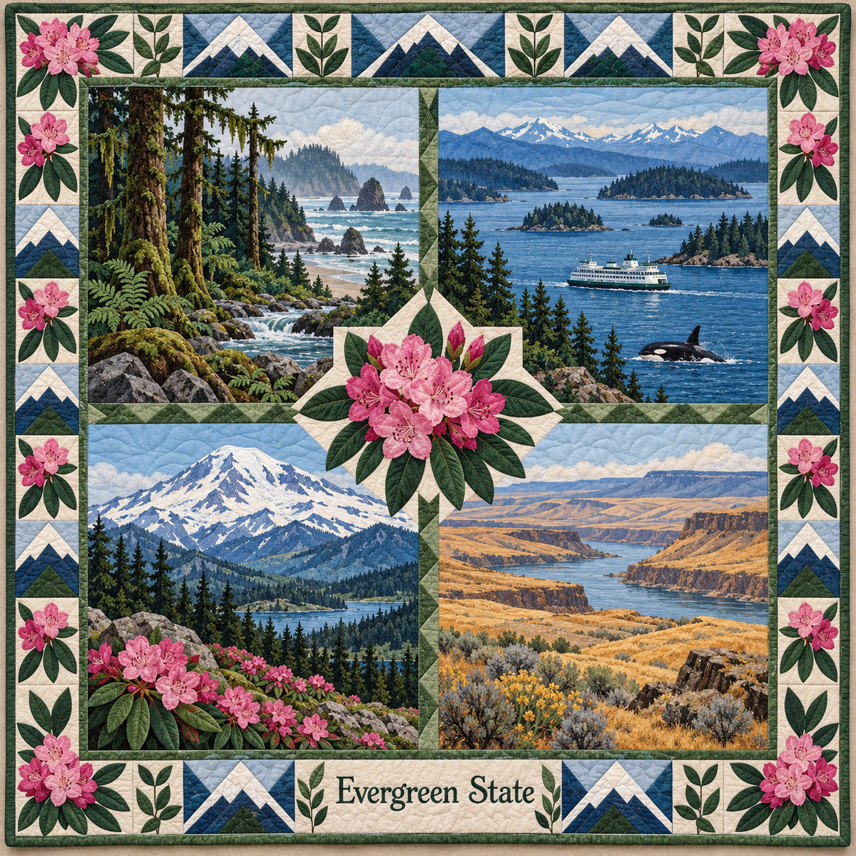 Washington Evergreen State Sampler quilt blanket