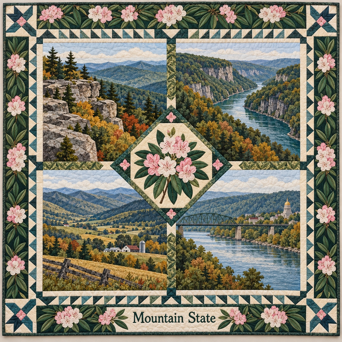 West Virginia Mountain State Sampler quilt blanket