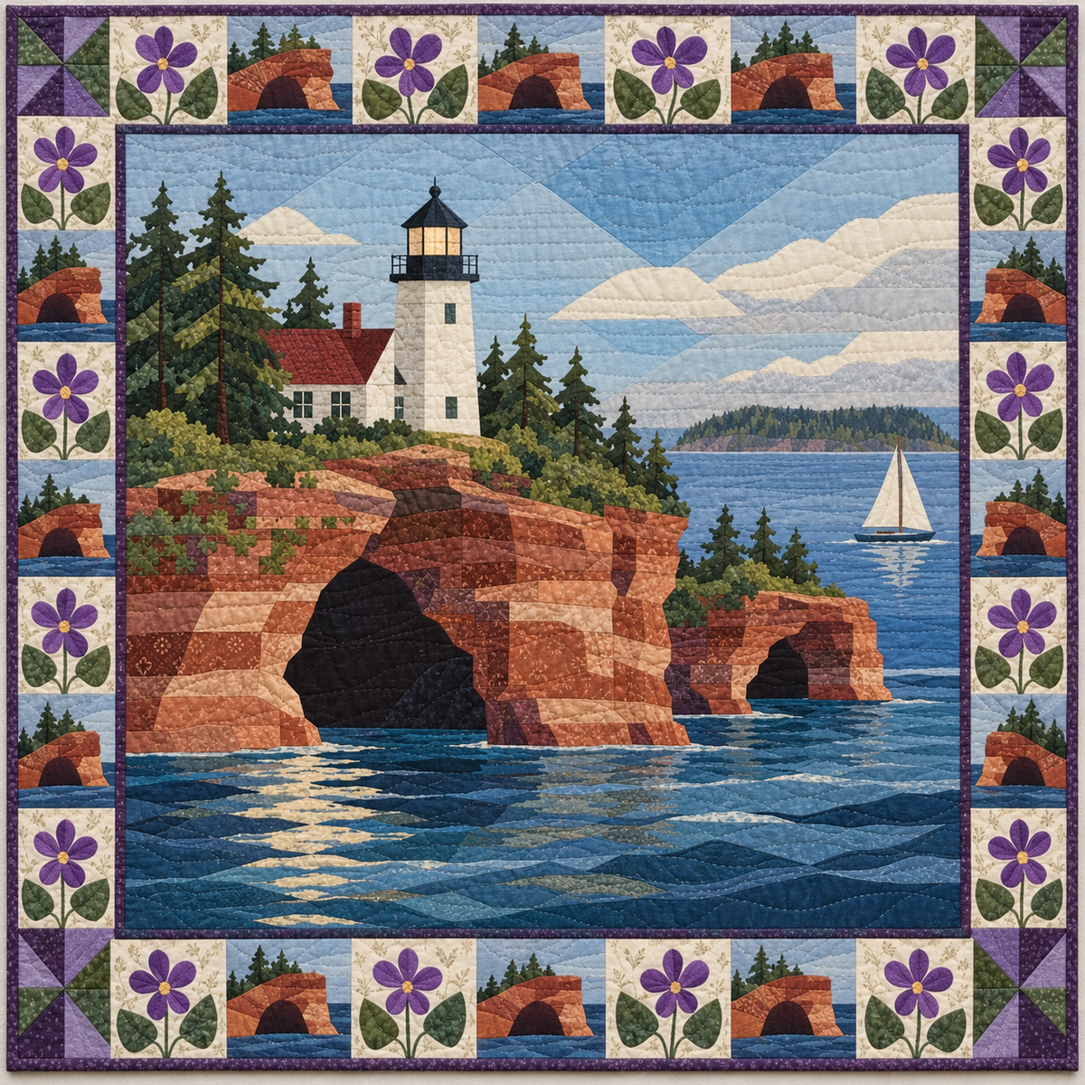 Wisconsin Superior Harbor Light quilt blanket