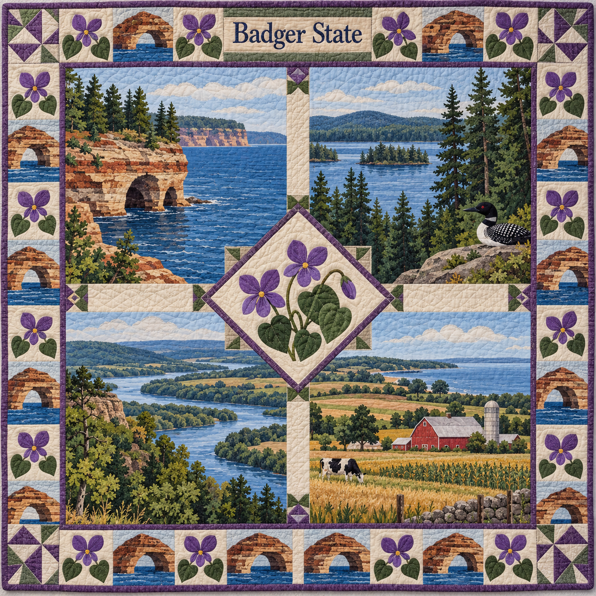 Wisconsin Badger State Sampler quilt blanket