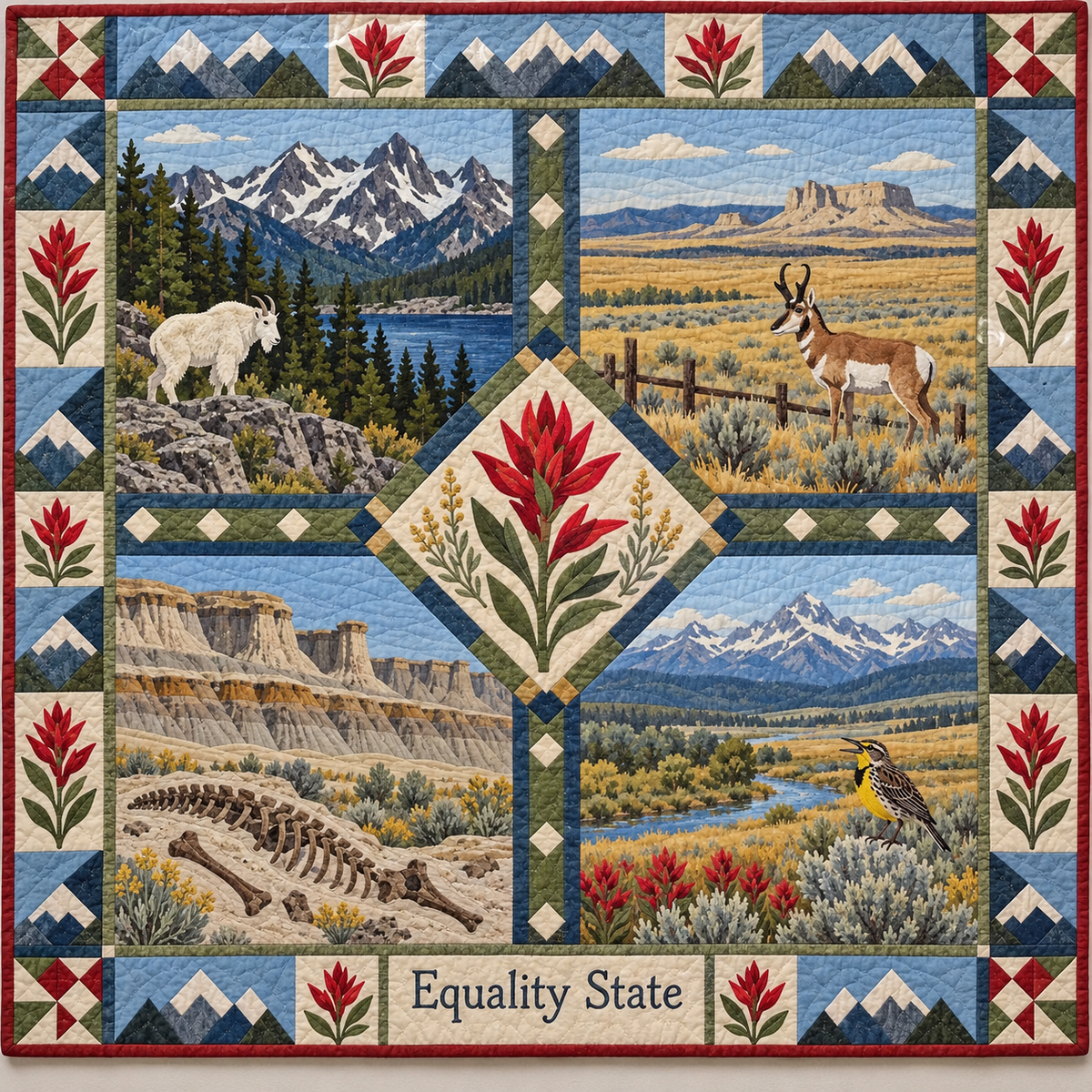 Wyoming Equality State Sampler quilt blanket