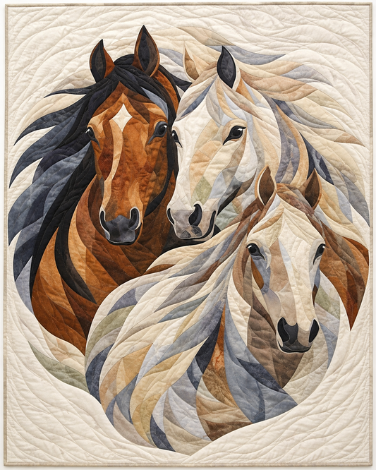 Three Horse Portraits TD101026513 Quilt Blanket