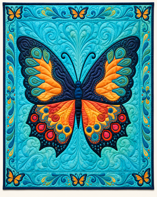 Turquoise Butterfly Medallion TD101026521 Quilt Blanket