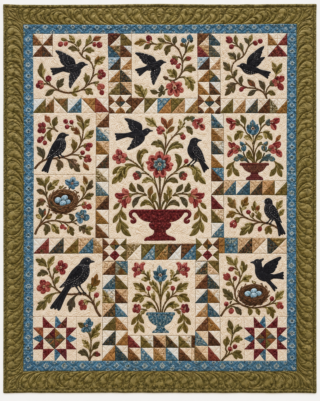 Vintage Bird Botanical TD101026526 Quilt Blanket