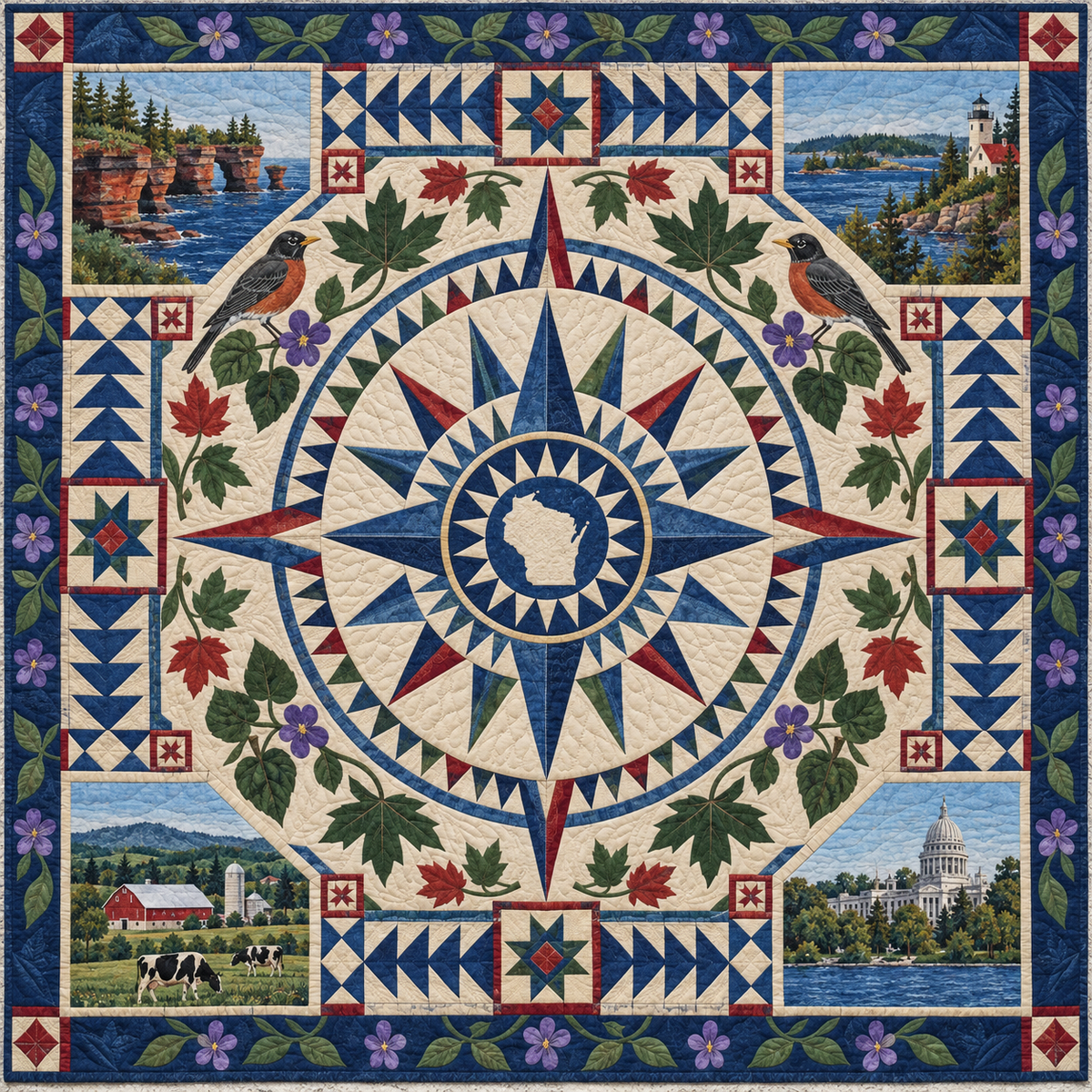 Wisconsin Radiant Compass TD181026877 Quilt Blanket