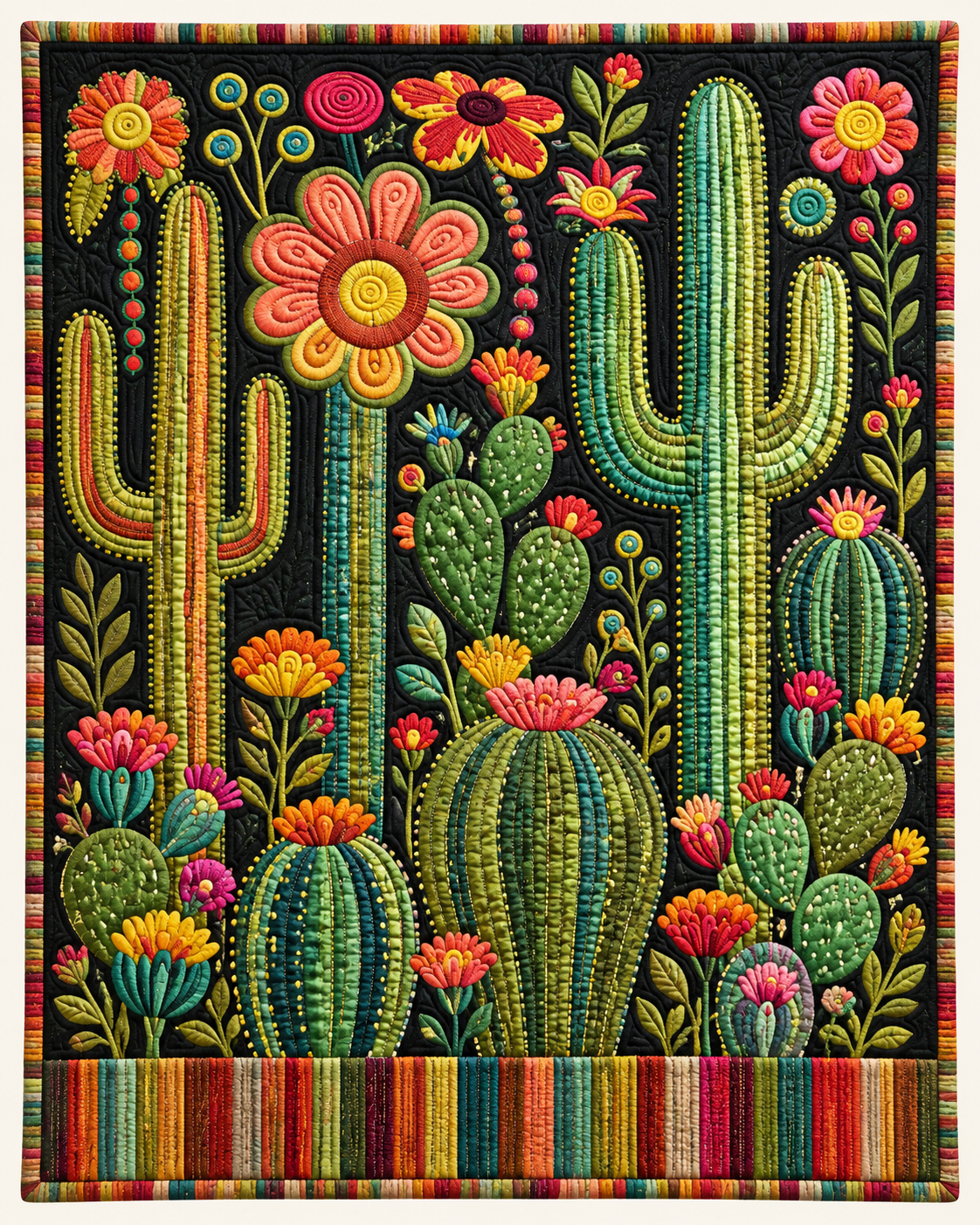 Whimsical Cactus Embroidery TD101026542 Quilt Blanket