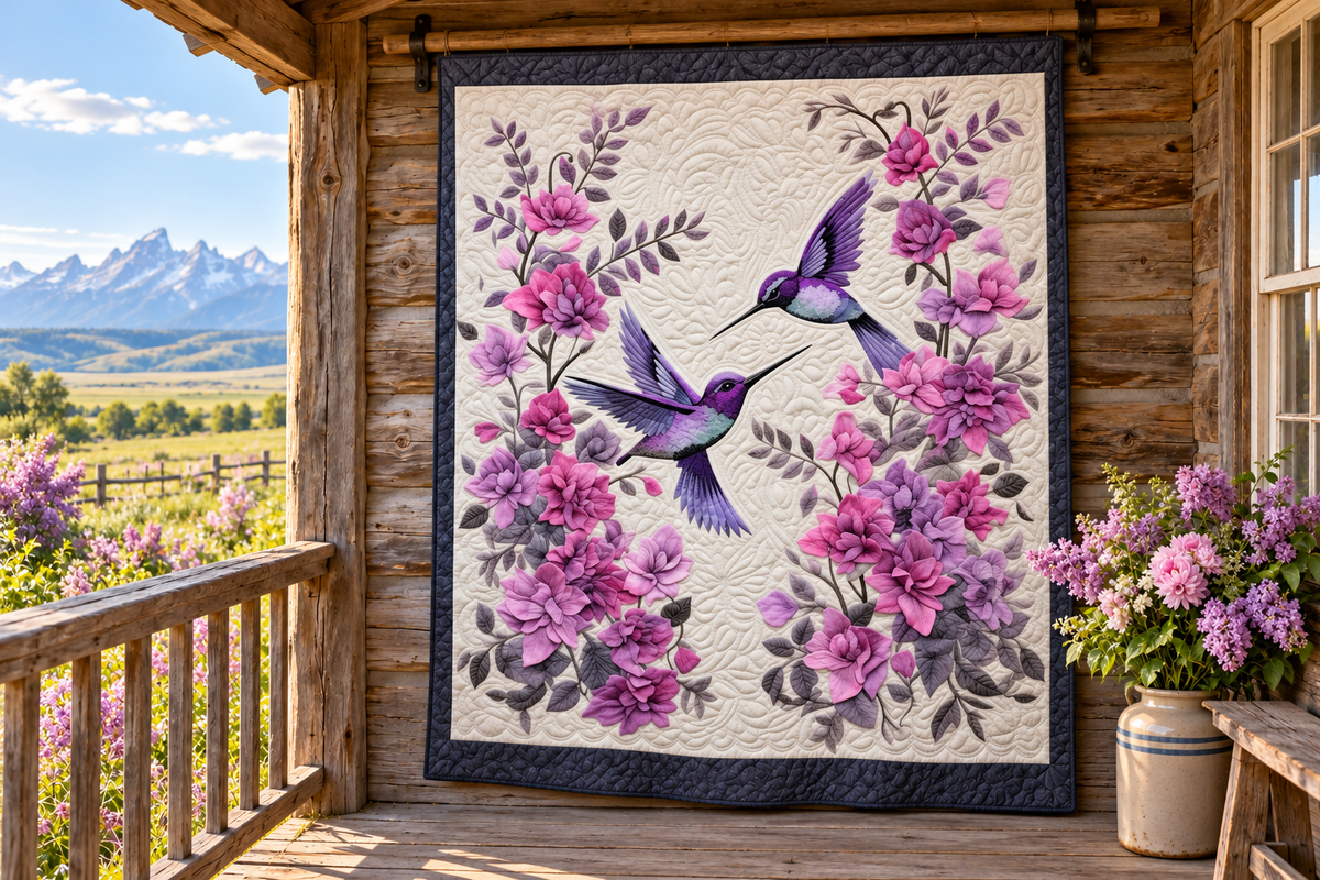 Hummingbird BL11112314 Quilt Blanket — themed outdoor hanging mockup