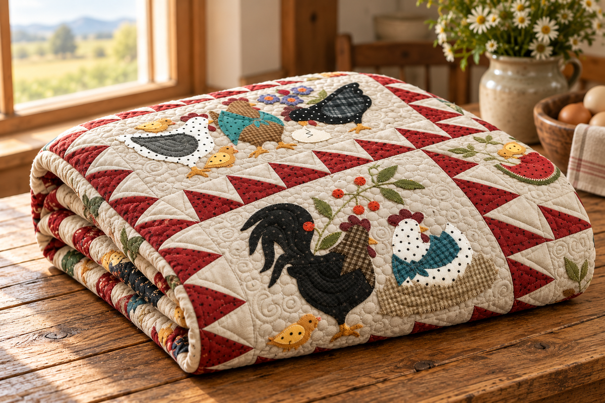 Chicken CLA21112318 Quilt Blanket — folded quilt mockup