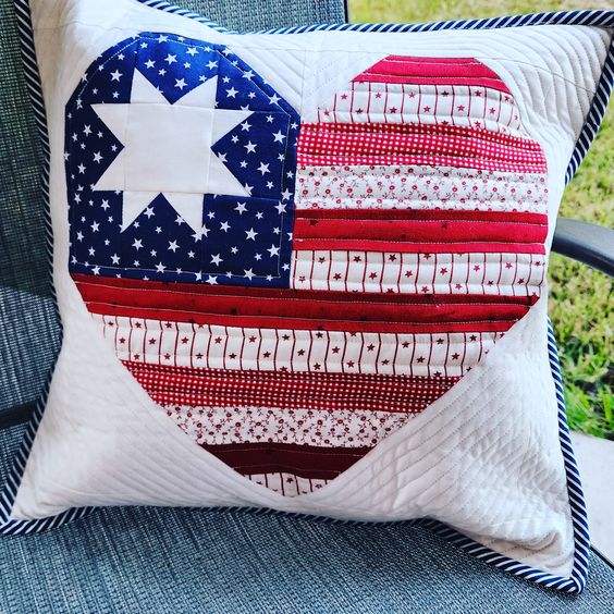 Patriotic Heart CLA080424151 Quilted Pillow Case