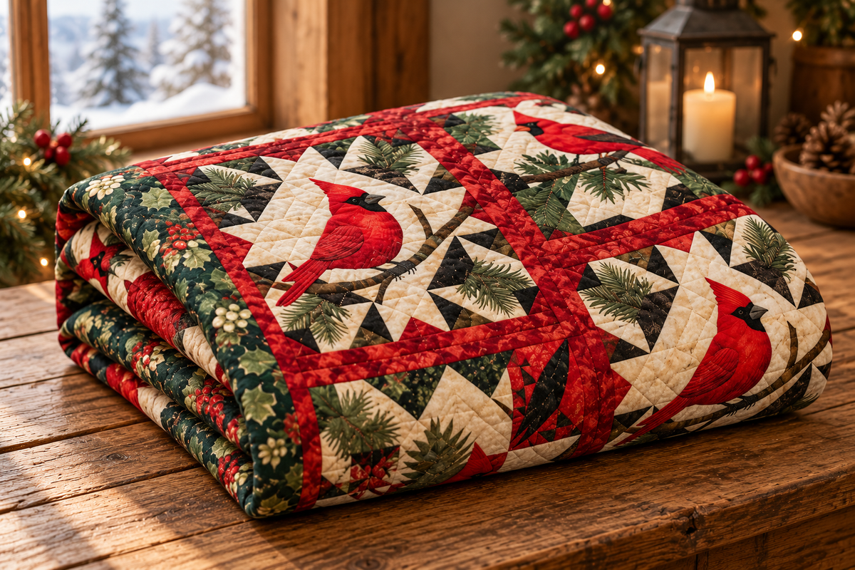 Cardinal Christmas HM05102301 Quilt Blanket — folded quilt mockup