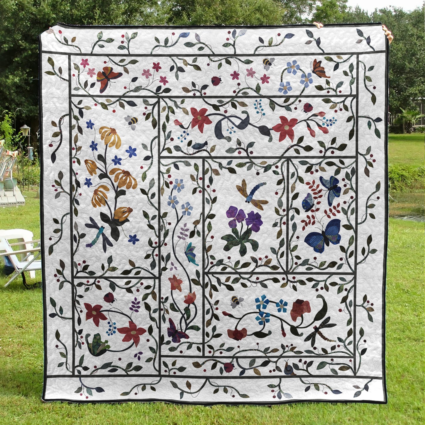 Flower Garden With Butterfly And Dragonfly CLA0710403Q Art Quilt
