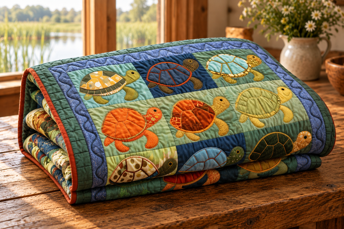 Turtle TAI020324150 Quilt Blanket — folded quilt mockup