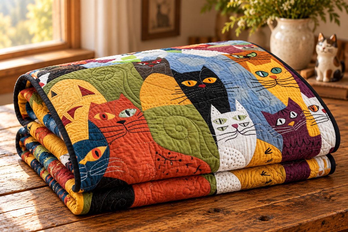 Cat TAI040724007 Quilt Blanket — folded quilt mockup
