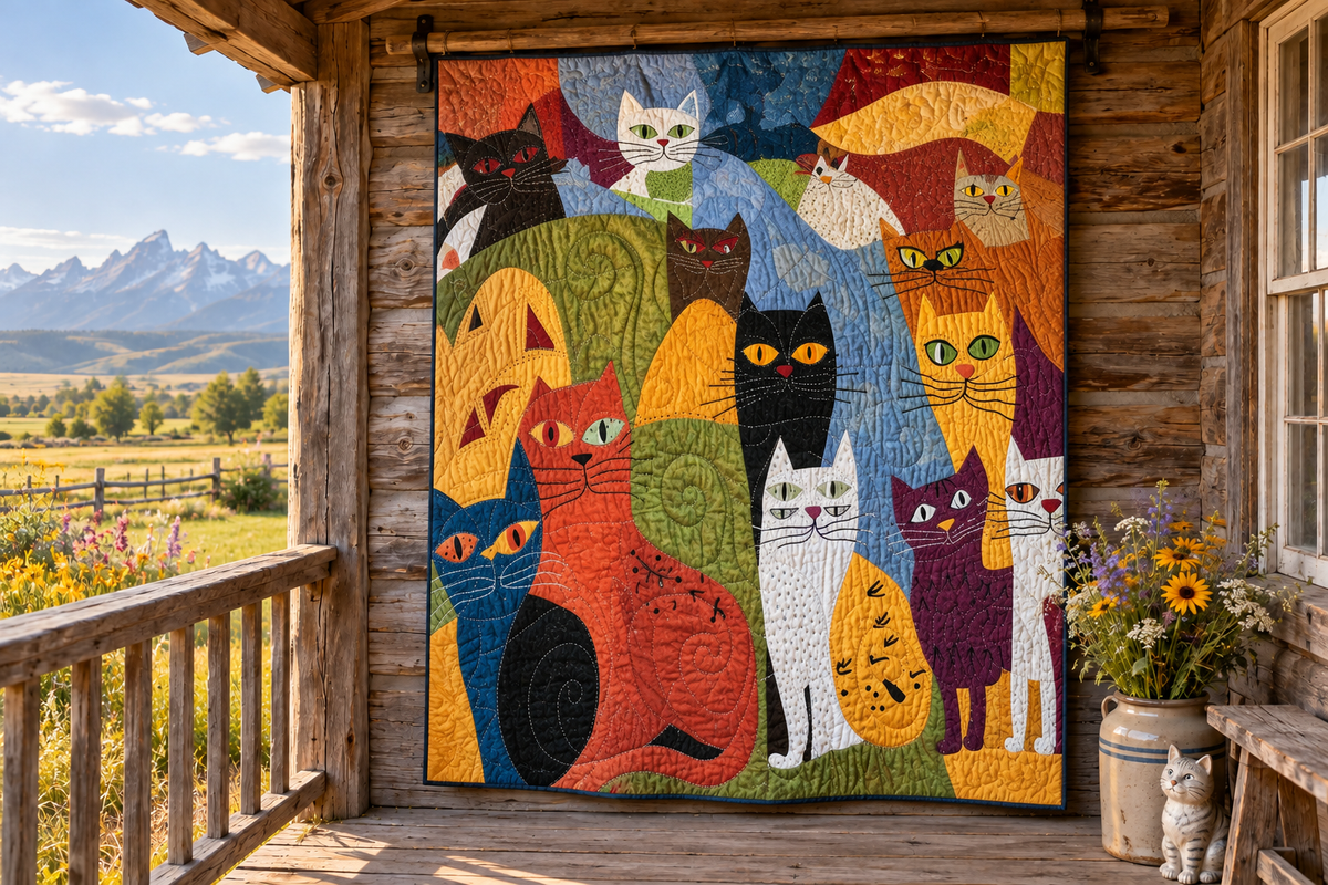 Cat TAI040724007 Quilt Blanket — themed outdoor hanging mockup