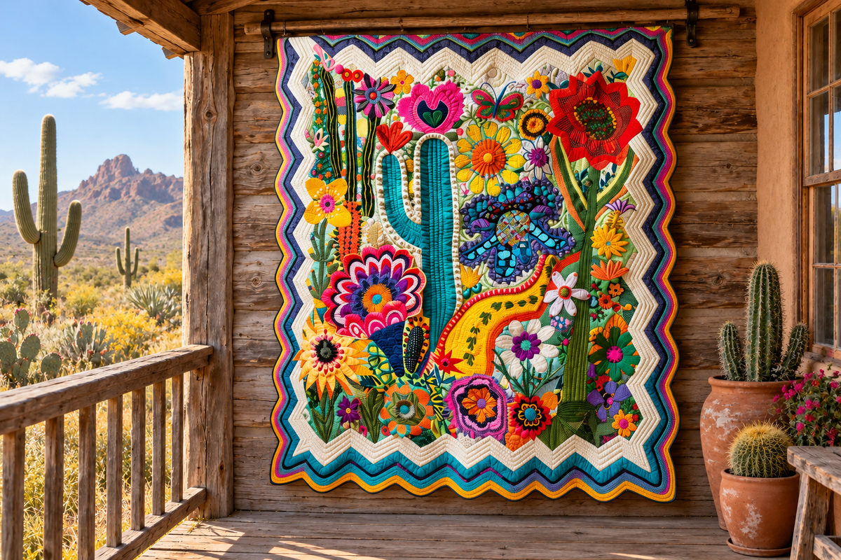 Cactus TAI280224120 Quilt Blanket — themed outdoor hanging mockup