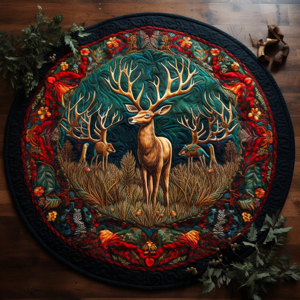 Forest Deer TAI221223108 Quilted Round Mat