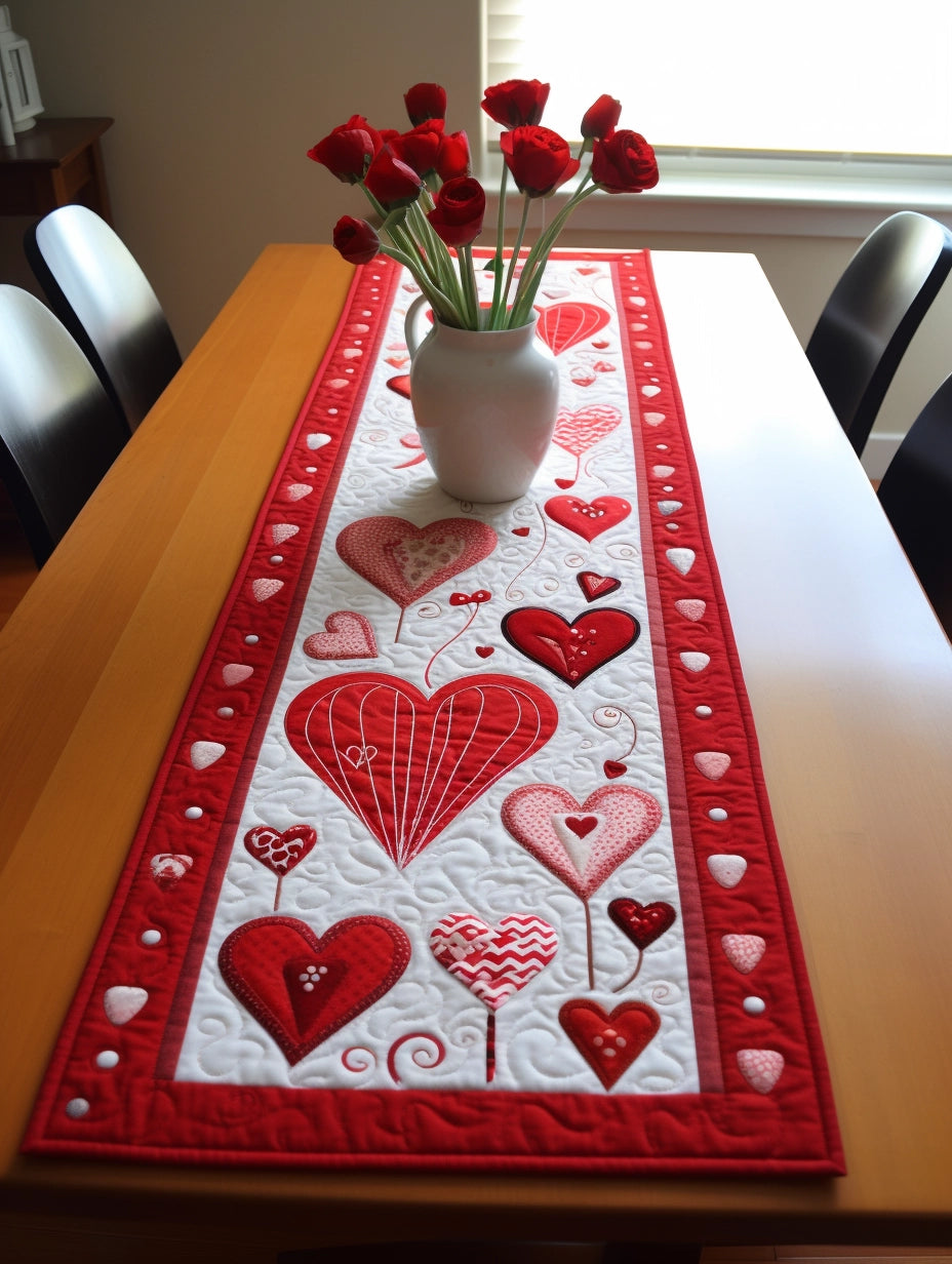 Heart TAI260224417 Quilted Table Runner