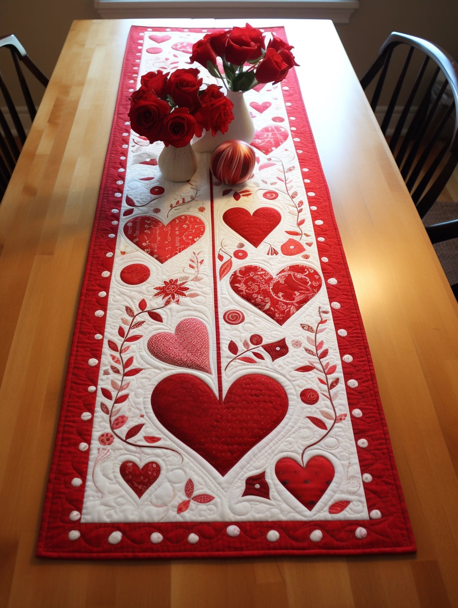 Heart TAI260224411 Quilted Table Runner