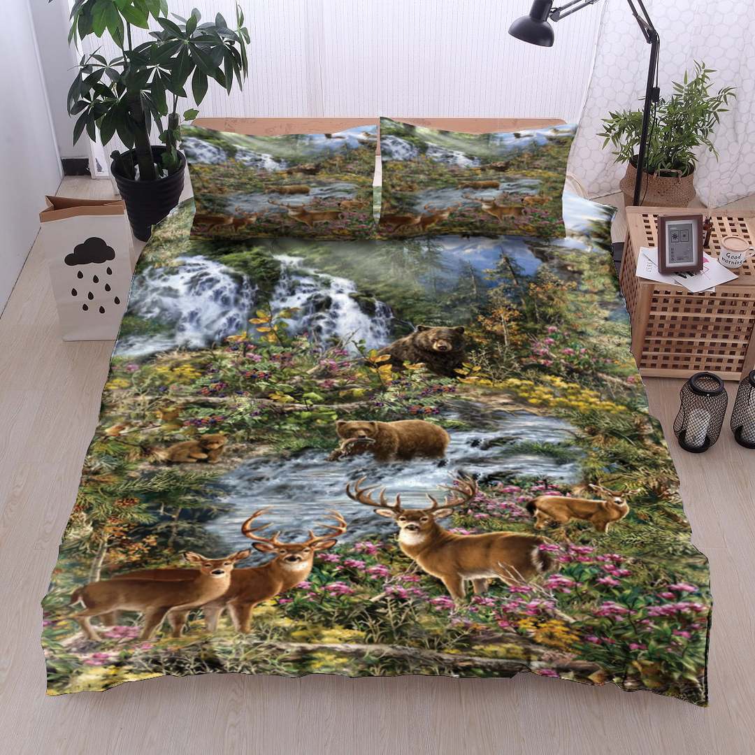 Bear Deer Fish Eagle Wolf Hunting Flower BT23100010B Bedding Sets