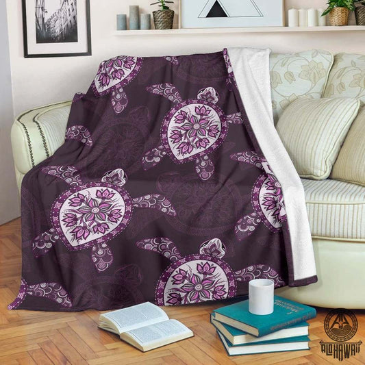 Purple Turtle Polynesian CLA25100685F Sherpa Fleece Blanket