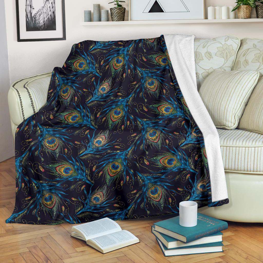 Beautiful peacock feather pattern CLA2810293F Sherpa Fleece Blanket