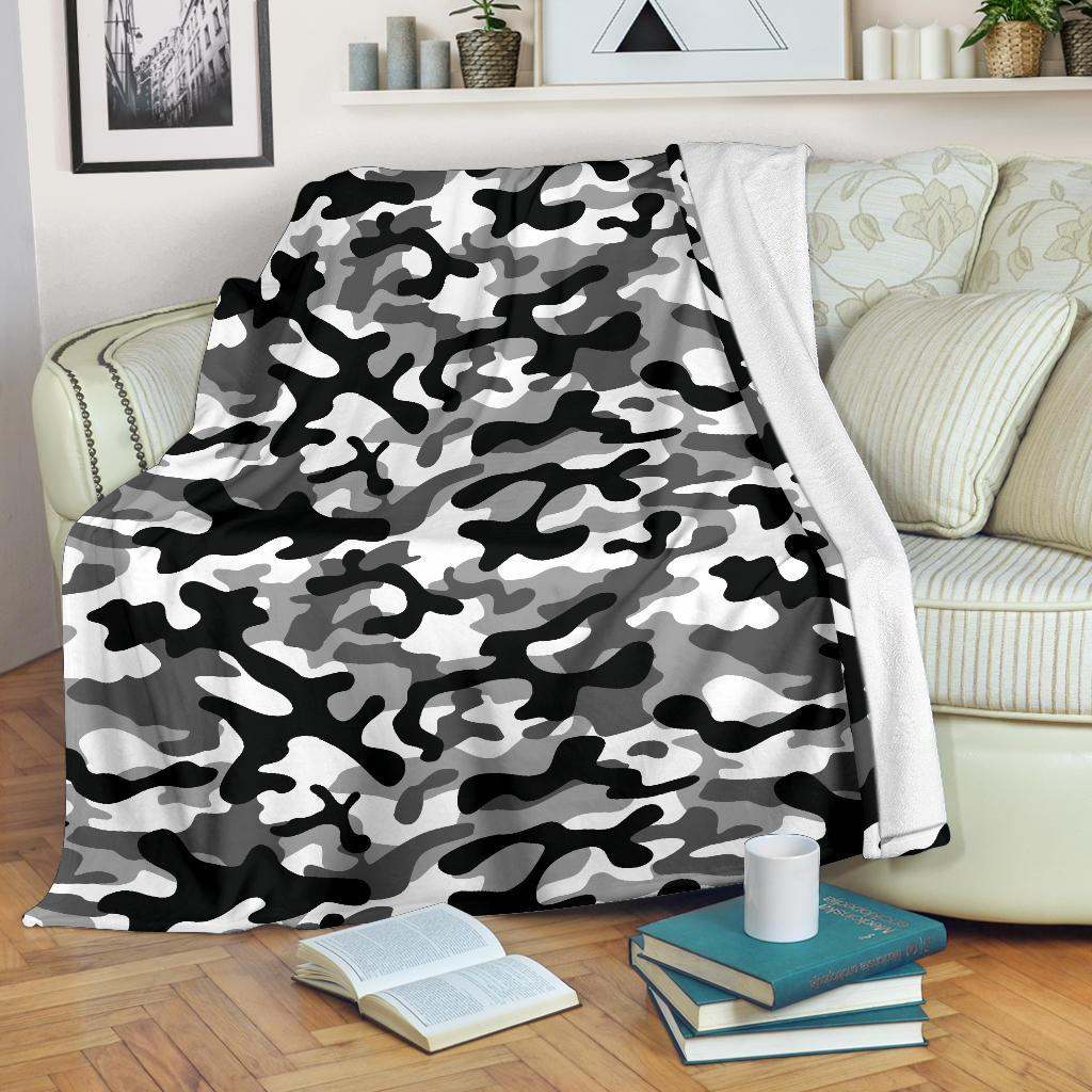 Black white camo camouflage pattern CLA2810186F Sherpa Fleece Blanket