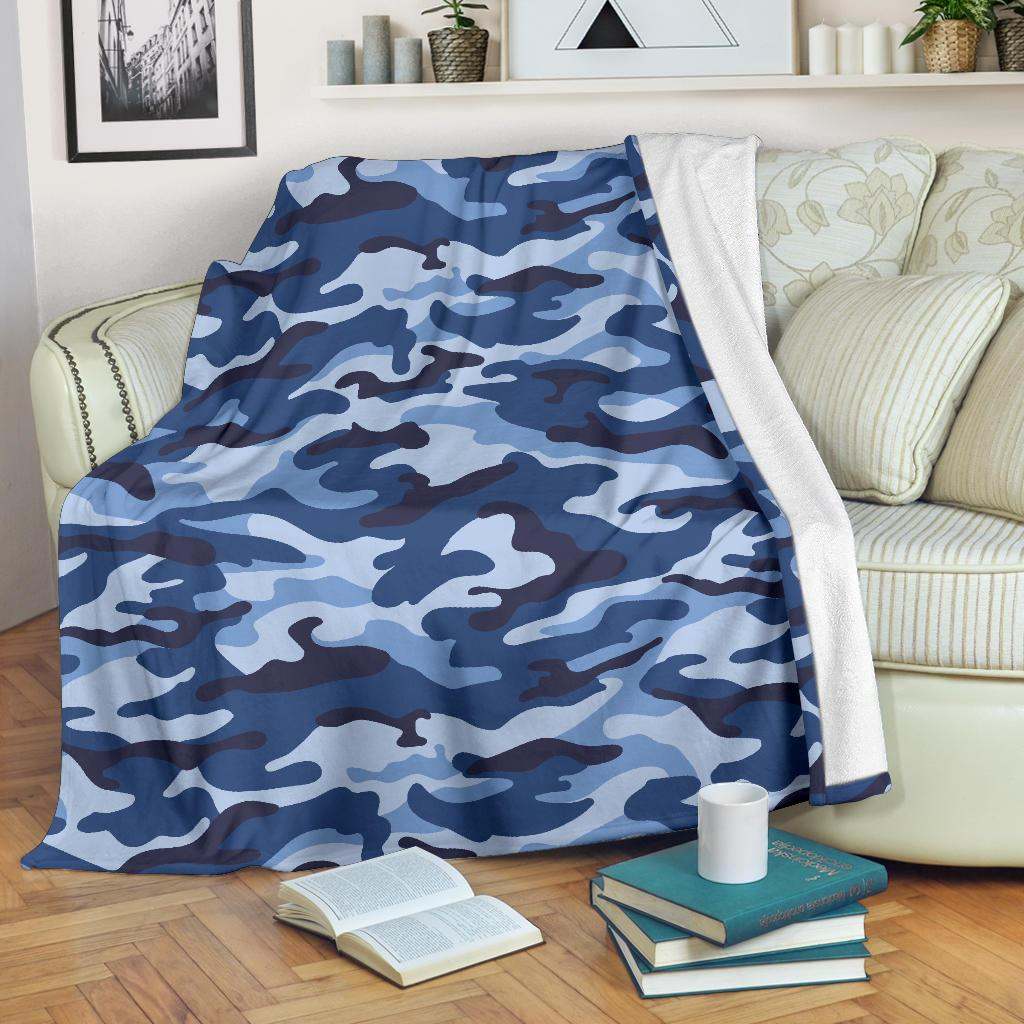 Blue camo camouflage pattern CLA2810188F Sherpa Fleece Blanket