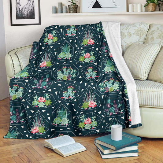 Cactus glass terrarium pattern CLA2810215F Sherpa Fleece Blanket