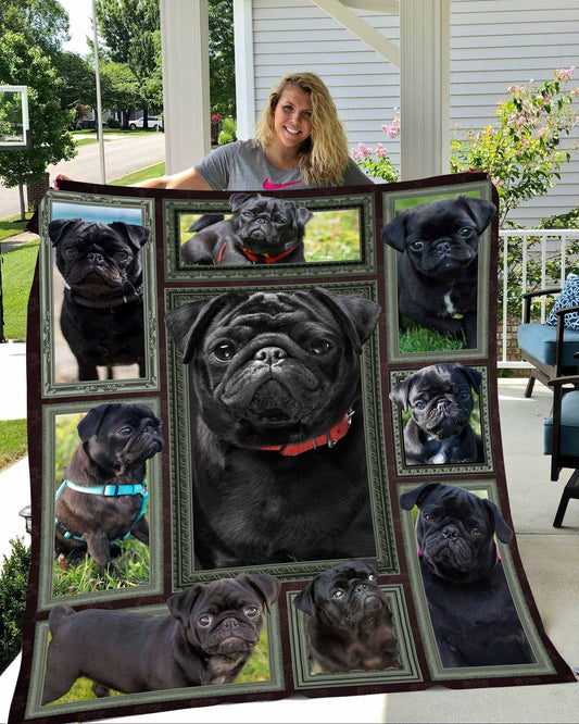 Pug such a cute black dog CLA0411259F Sherpa Fleece Blanket