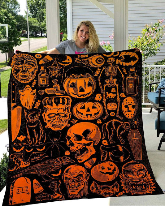 Halloween Pumpkin and Skull CLA0411116F Sherpa Fleece Blanket